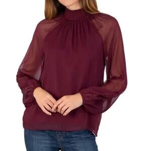 Joie Burgundy Sheer Blouse